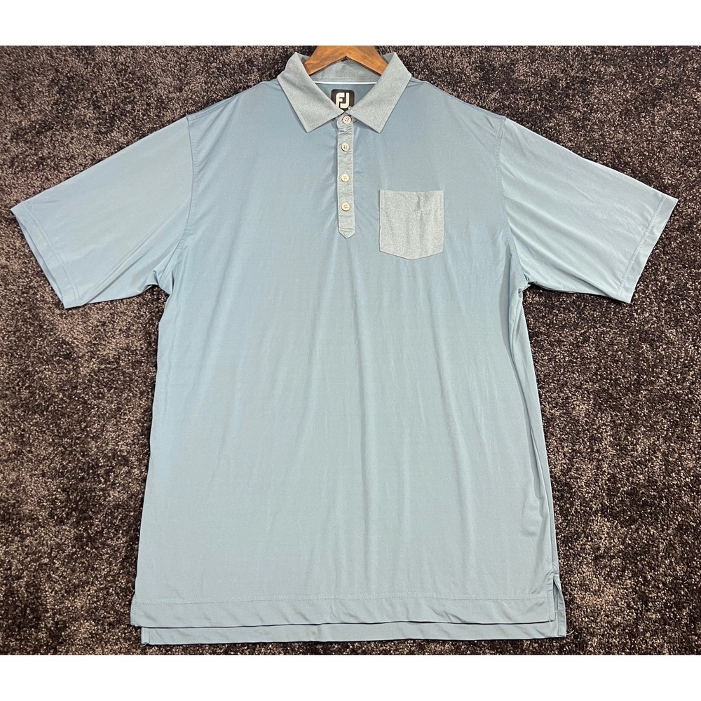 FJ FootJoy XL Golf Polo Shirt Mens Gray Blue Short Sleeve Pocket